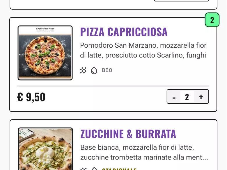 Screenshot dell'interfaccia per aggiungere altri prodotti durante il pasto