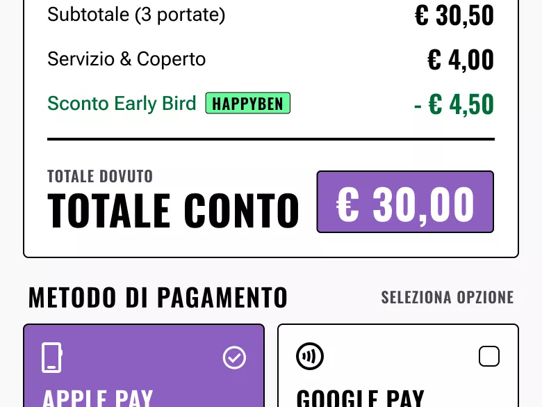Screenshot dell'interfaccia di checkout con accumulo punti loyalty